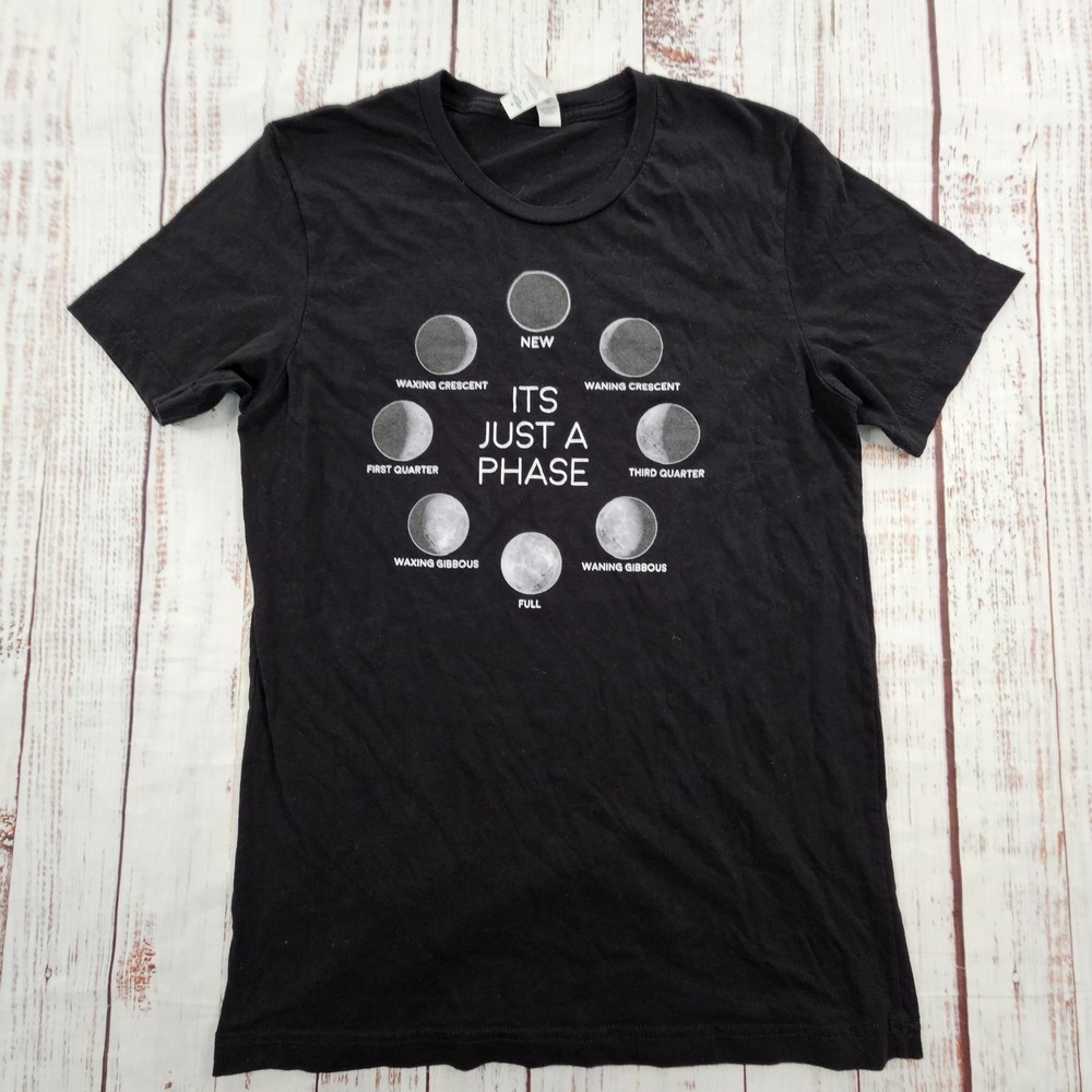 It's Just a Phase Moon Phases Black Short Sleeve Cotton T-Shirt Adult M